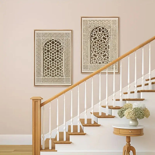 3pcs Vintage Mosque Canvas Art Set - Unframed Islamic Architecture Wall Decor for Living Room, Bedroom, Office - Perfect Gift for Muslim Home & Cafe